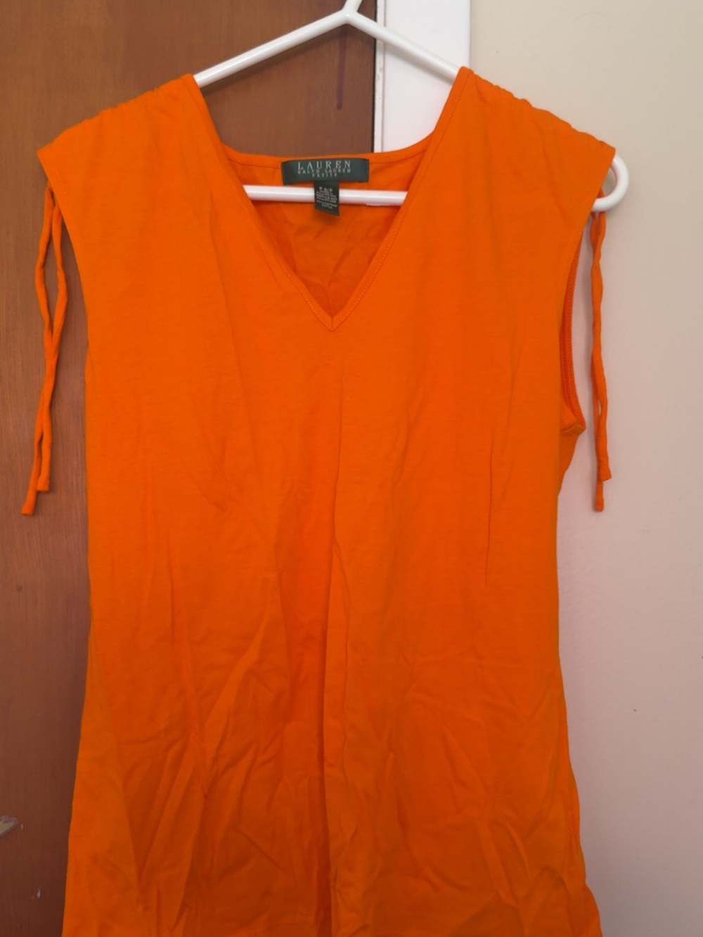 Lauren Ralph Lauren Bright Orange V-Neck Tie-Shoulder Tank